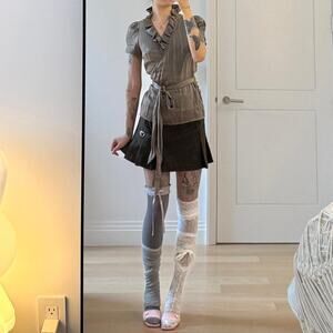 Vintage metallic wrap ruffle blouse